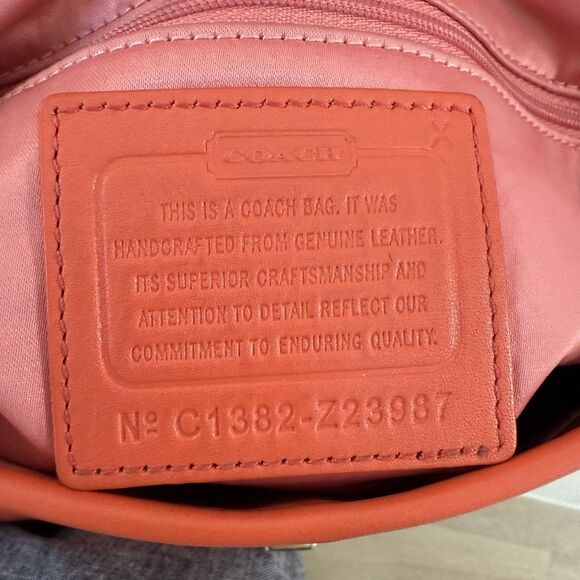 Auth Coach Leather Z23987 Medium Flap Shoulder Crossbody Duffle Bag Orange Coral - Picture 4 of 16
